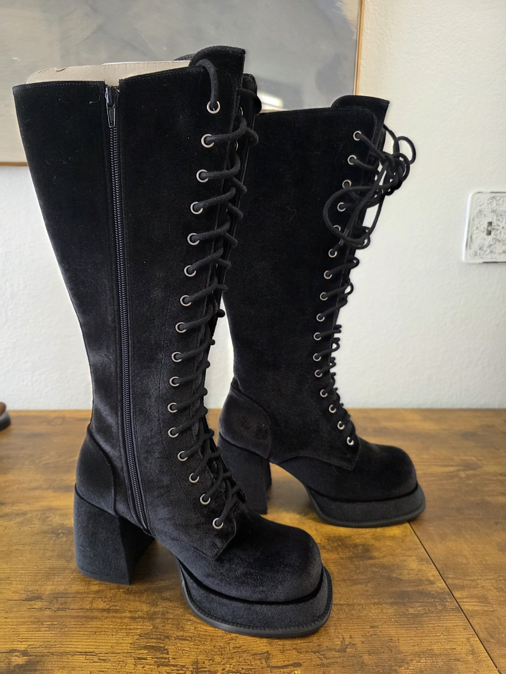 Delia's 90's Black Lace-Up Whimsy Goth Knee-High Witchy Boots